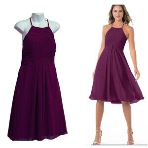 Azazie Adriana Size 10 Raspberry Chiffon Dress Pintuck Bodice Back Zip Pockets